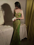 Elegant Mermaid Spaghetti Straps Green Long Length Prom Dresses Birthday Outfits HZ1024