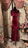 Elegant Mermaid Straps Burgundy Velvet Long Length Prom Dresses Birthday Outfits HZ1024