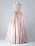 Vintage Ball Gown Straps Pink Tulle Long Length Prom Dresses Birthday Outfits HZ1024