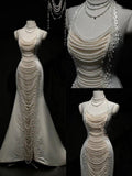 Fairytale Mermaid Halter Sleeveless Wedding Dresses Glittering Straps Pearls Wedding Dress HZ1024