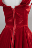 Vintage Ball Gown Sweetheart Red Velvet Prom Dresses Birthday Outfits HZ1024