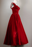 Vintage Ball Gown Sweetheart Red Velvet Prom Dresses Birthday Outfits HZ1024