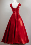 Vintage Ball Gown Sweetheart Red Velvet Prom Dresses Birthday Outfits HZ1024