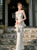 Elegant Mermaid Spaghetti Straps White Ruffles Prom Dresses Party Dresses HZ1024