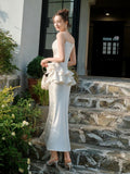 Elegant Mermaid Spaghetti Straps White Ruffles Prom Dresses Party Dresses HZ1024