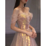 Elegant A line Off The Shoulder Sequin Pink Evening Dress Long Prom Dresses HZ1024