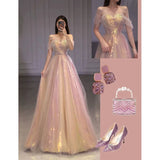 Elegant A line Off The Shoulder Sequin Pink Evening Dress Long Prom Dresses HZ1024