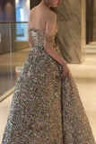 Gorgeous Ball Gown Straps Sequin Silver Long Evening Dress Prom Dresses Birthday Outfits HZ1024