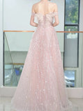 Gorgeous A Line Off The Shoulder Sequin Pink Long Evening Dress Prom Dresses Birthday Outfits HZ1024