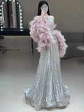 Gorgeous A Line High Neckline Silver Sequin Long Evening Dress Prom Dresses Birthday Outfits HZ1024