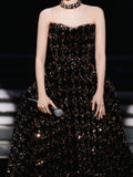 Gorgeous Ball Gown Sweetheart Black Sequin Long Evening Dress Prom Dresses Birthday Outfits HZ1024
