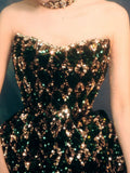 Gorgeous Ball Gown Sweetheart Black Sequin Long Evening Dress Prom Dresses Birthday Outfits HZ1024