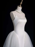 Chic Sheath Spaghetti Straps Sleeveless White Satin Wedding Dresses With Ruffles HZ1024