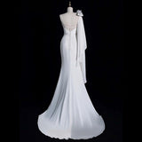 Chic Mermaid One Shoulder Sleeveless Ivory Chiffon Wedding Dresses With Flowers HZ1024