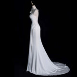 Chic Mermaid One Shoulder Sleeveless Ivory Chiffon Wedding Dresses With Flowers HZ1024