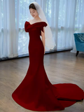 Sexy Mermaid Strapless Satin Long Burgundy Prom Dresses HZ1024