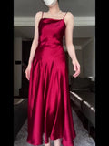 Pretty A Line Spaghetti Straps Red Satin Long Floor Length Prom Dresses HZ1024