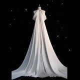 Chic Sheath High neckline Sleeveless Ivory Satin Long Wedding Dresses With Train HZ1024