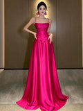 Gorgeous A line Spaghetti Straps Hot Pink Long Evening Dress Prom Dresses Birthday Outfits HZ1024