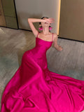 Gorgeous A line Spaghetti Straps Hot Pink Long Evening Dress Prom Dresses Birthday Outfits HZ1024