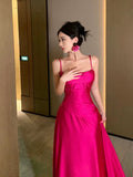 Gorgeous A line Spaghetti Straps Hot Pink Long Evening Dress Prom Dresses Birthday Outfits HZ1024