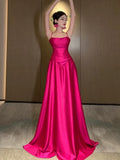 Gorgeous A line Spaghetti Straps Hot Pink Long Evening Dress Prom Dresses Birthday Outfits HZ1024