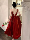 Gorgeous A Line Spaghetti Straps Red Ankle Length Evening Dress Prom Dresses Birthday Outfits HZ1024