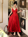 Gorgeous A Line Spaghetti Straps Red Ankle Length Evening Dress Prom Dresses Birthday Outfits HZ1024