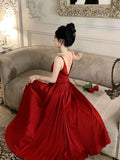 Gorgeous A Line Spaghetti Straps Red Ankle Length Evening Dress Prom Dresses Birthday Outfits HZ1024