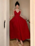 Gorgeous A Line Spaghetti Straps Red Ankle Length Evening Dress Prom Dresses Birthday Outfits HZ1024