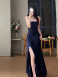Gorgeous Sheath Spaghetti Straps Navy Blue Sequin Evening Dress Prom Dresses Birthday Outfits HZ1024