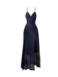Gorgeous Sheath Spaghetti Straps Navy Blue Sequin Evening Dress Prom Dresses Birthday Outfits HZ1024