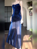 Gorgeous Sheath Spaghetti Straps Navy Blue Long Evening Dress Prom Dresses Birthday Outfits HZ1024
