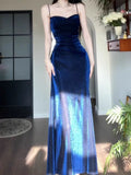 Gorgeous Sheath Spaghetti Straps Navy Blue Long Evening Dress Prom Dresses Birthday Outfits HZ1024