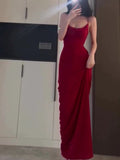 Gorgeous Sheath Spaghetti Straps Red Long Evening Dress Prom Dresses Birthday Outfits HZ1024