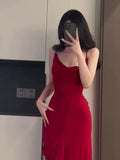 Gorgeous Sheath Spaghetti Straps Red Long Evening Dress Prom Dresses Birthday Outfits HZ1024