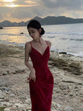 Gorgeous Sheath Spaghetti Straps Burgundy Evening Dress Prom Dresses Birthday Outfits HZ1024