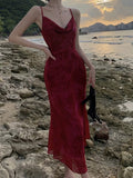 Gorgeous Sheath Spaghetti Straps Burgundy Evening Dress Prom Dresses Birthday Outfits HZ1024