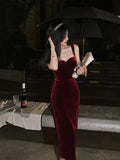 Gorgeous Mermaid Straps Burgundy Velvet Evening Dress Prom Dresses Birthday Outfits HZ1024