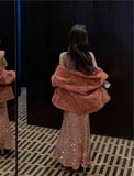 Gorgeous Mermaid Straps Pink Sequin Evening Dress Prom Dresses Birthday Outfits HZ1024