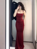 Gorgeous Mermaid Spaghetti Straps Burgundy Evening Dress Prom Dresses Birthday Outfits HZ1024