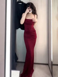 Gorgeous Mermaid Spaghetti Straps Burgundy Evening Dress Prom Dresses Birthday Outfits HZ1024