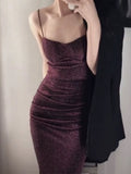 Gorgeous Mermaid Spaghetti Straps Grape Sequin Evening Dress Prom Dresses Birthday Outfits HZ1024