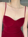 Gorgeous A line Spaghetti Straps Burgundy Velvet Evening Dress Prom Dresses Birthday Outfits HZ1024
