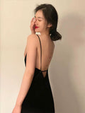 Gorgeous Sheath Spaghetti Straps Black Evening Dress Prom Dresses Birthday Outfits HZ1024