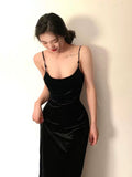 Gorgeous Sheath Spaghetti Straps Black Evening Dress Prom Dresses Birthday Outfits HZ1024