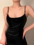 Gorgeous Sheath Spaghetti Straps Black Evening Dress Prom Dresses Birthday Outfits HZ1024