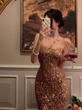 Gorgeous Sheath Spaghetti Straps Sequin Evening Dress Prom Dresses Birthday Outfits HZ1024