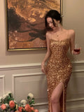Gorgeous Sheath Spaghetti Straps Sequin Evening Dress Prom Dresses Birthday Outfits HZ1024