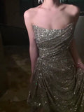 Sexy Sheath Strapless Champagne Sequin Evening Dress Prom Dresses Birthday Outfits HZ1024